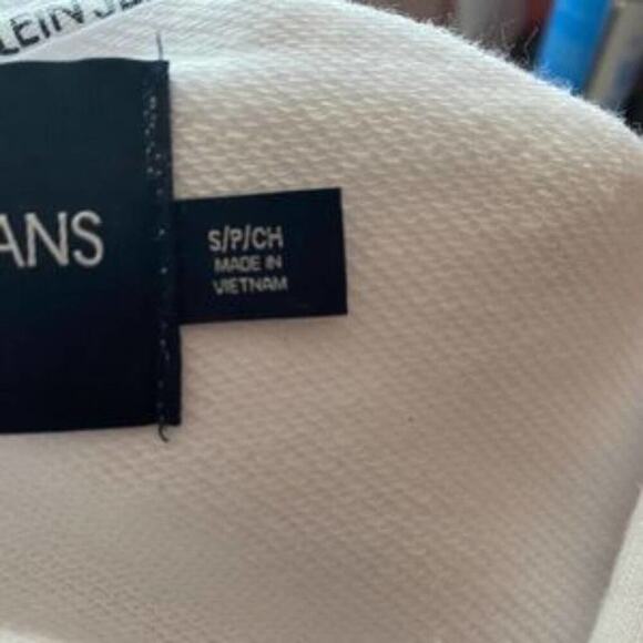 Calvin Klein Hoodie Rhinestone Logo Cropped Graphic Raw Hem Black White Size S - Picture 3 of 7